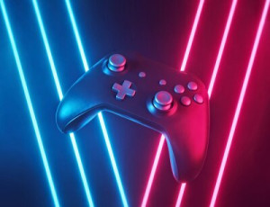 Fototapeta Pokój młodzieżowy gamer, gra wideo, neon, przyrząd, obiekt
