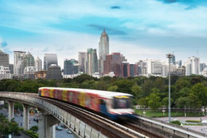 Fototapeta Bangkok, pociąg, miasto, pracować, spieszyć godzin