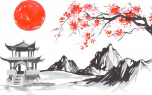Fototapeta Japonia, malować, japoński, ilustracja, fine art