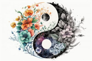 Fototapeta ying, yang, akwarela, kwiatowy, uważność