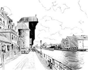 Fototapeta Jadalnia Danzig, architektura, miasto, rysunek, grafika