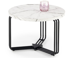 Stolik kawowy Densure okrągły średnica 55 cm biały marmur Wyprzedaż