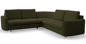 Narożnik rozkładany z funkcją spania Pantano L-kształtny z pojemnikiem oliwkowy velvet łatwoczyszczący prawostronny HOMEBOOK