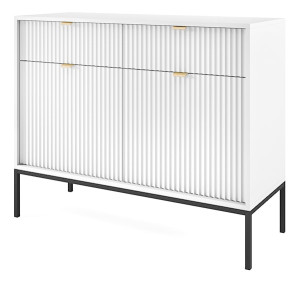 Komoda dwudrzwiowa Vellore 104 cm biała z ryflowanymi frontami i złotymi uchwytami HOMEBOOK