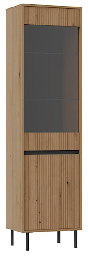 Witryna dwudrzwiowa Osaka z ryflowanym frontem 56 cm dąb evoke na czarnych nogach Wyprzedaż