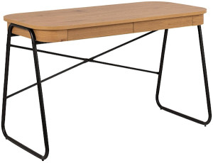 Biurko Lizeno 120x60 cm z dwoma szufladami na czarnej metalowej podstawie naturalny mat Wyprzedaż