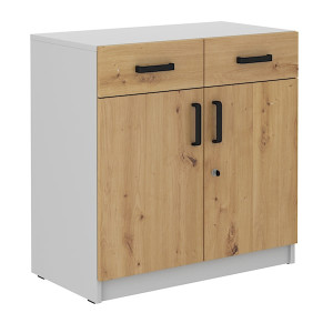 Komoda dwudrzwiowa Stundly z szufladami 80 cm Szary/Dąb artisan Wyprzedaż