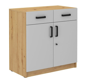 Komoda dwudrzwiowa Stundly z szufladami 80 cm Dąb artisan/Szary Wyprzedaż