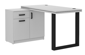 Biurko z komodą Stundly z obwódką 138 cm Szary Wyprzedaż