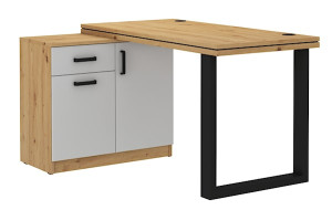Biurko z komodą Stundly z obwódką 138 cm Dąb artisan/Szary Wyprzedaż