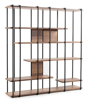 Regał otwarty Bullene 170x180 cm orzech z czarną ramą Wyprzedaż