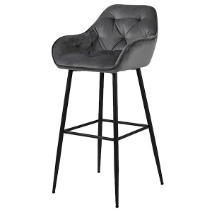 Hoker tapicerowany z podłokietnikami Agamos ciemnoszary welur na czarnej podstawie HOMEBOOK