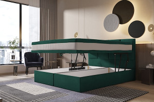 Łóżko kontynentalne 160x200 cm Mercatale z pojemnikami zielony welur HOMEBOOK