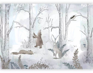 Fototapeta Rysowany las 350x256 cm na niebieskim tle Wyprzedaż