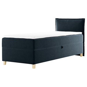 Łóżko kontynentalne 90x200 cm Froncle z pojemnikiem i topperem jednoosobowe granatowe prawostronne HOMEBOOK