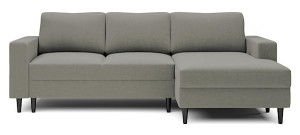 Narożnik rozkładany z funkcją spania Nalika L-kształtny z pojemnikiem ciemnobeżowy welur hydrofobowy prawostronny HOMEBOOK