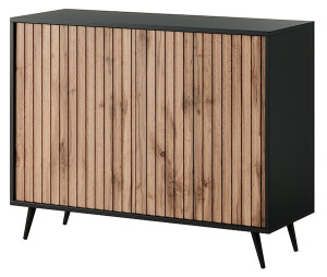 Komoda Bello z lamelowymi frontami 104 cm czarna/dąb wotan HOMEBOOK