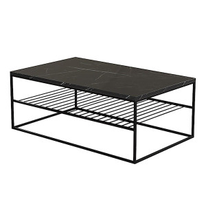Stolik kawowy Etten z półką czarny marmur 55x95 cm HOMEBOOK