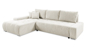 Narożnik z funkcją spania Magliano L-kształtny z pojemnikiem szarobeżowy sztruks lewostronny Wyprzedaż