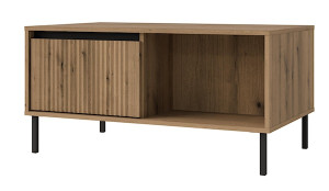 Stolik kawowy Osaka z dwiema szufladami i ryflowanymi frontami 100 cm dąb evoke na czarnych nogach Wyprzedaż