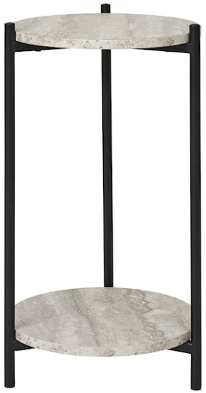 Stolik boczny Leuven średnica 27 cm trawertyn / czarny Wyprzedaż