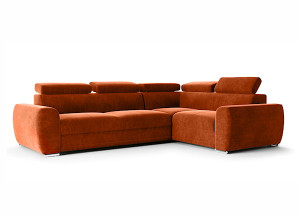 Narożnik rozkładany z funkcją spania Danles L-kształtny z pięcioma regulowanymi zagłówkami i pojemnikiem miedziany welur hydrofobowy prawostronny HOMEBOOK