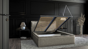 Łóżko tapicerowane 180x200 cm Lucera z pojemnikiem brązowe szenil HOMEBOOK