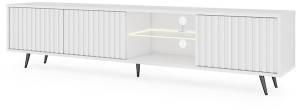 Szafka RTV Bello z lamelowymi frontami 175 cm biała z led z czarnymi nogami HOMEBOOK