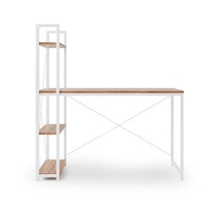 Biurko Lomise 120x64 cm z regałem dąb sonoma - biały HOMEBOOK