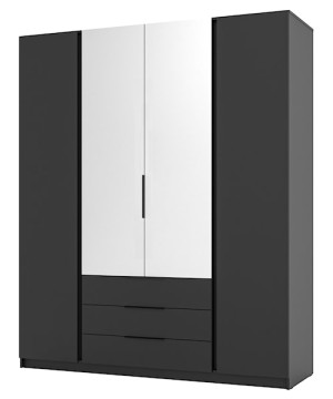 Szafa Kaja czterodrzwiowa z lustrem i trzema szufladami 200 cm czarna Wyprzedaż