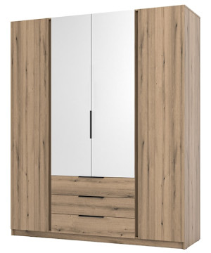 Szafa Kaja czterodrzwiowa z lustrem i trzema szufladami 200 cm dąb evoke Wyprzedaż