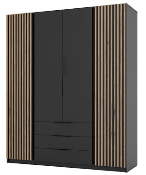 Szafa Kaja czterodrzwiowa z lamelami i trzema szufladami 200 cm czarna Wyprzedaż