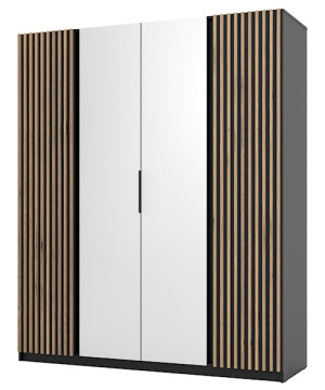 Szafa Kaja czterodrzwiowa z lamelami od zewnątrz i lustrem 200 cm czarna Wyprzedaż