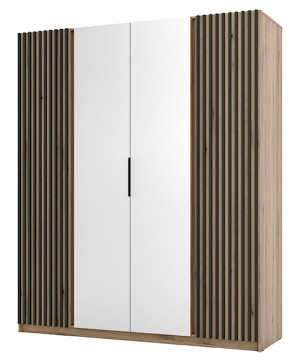 Szafa Kaja czterodrzwiowa z lamelami od zewnątrz i lustrem 200 cm dąb evoke Wyprzedaż