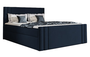 Łóżko kontynentalne Dulmo 160x200 z dwoma pojemnikami, materacem i topperem granatowe hydrofobowe HOMEBOOK