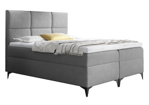 Łóżko kontynentalne Firome 180x200 z dwoma pojemnikami, materacem i topperem szare hydrofobowe HOMEBOOK