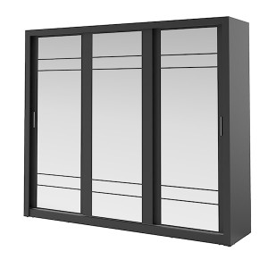 Szafa Arti 250 cm z trzema lustrami czarna