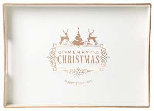 Taca Shautte 39x26 cm świąteczna biała ze złotym napisem