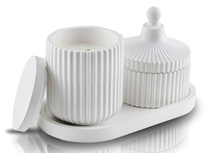 Zestaw 2 świec sojowych Grace+Laura Tobacco & Vanilla biały gips