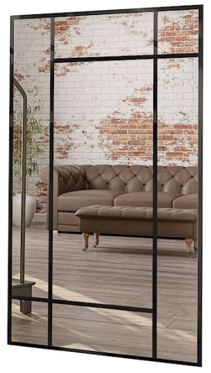 Lustro ścienne Hektor 170x70 cm ze szprosami w czarnej ramie