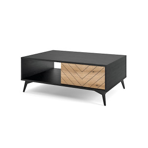 Ława kawowa Boulia 104x68 cm czarna/dąb Evoke jodełka Wyprzedaż