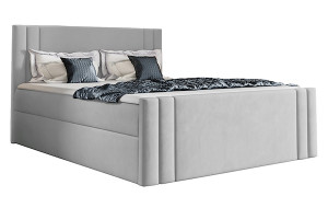 Łóżko kontynentalne Dulmo 160x200 z dwoma pojemnikami, materacem i topperem szare hydrofobowe HOMEBOOK