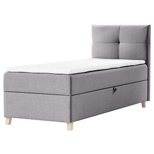Łóżko kontynentalne 80x200 cm Firmini z pojemnikiem i topperem jednoosobowe szare welur prawostronne HOMEBOOK