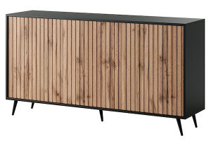 Komoda Bello z lamelowymi frontami 154 cm czarna/dąb wotan HOMEBOOK