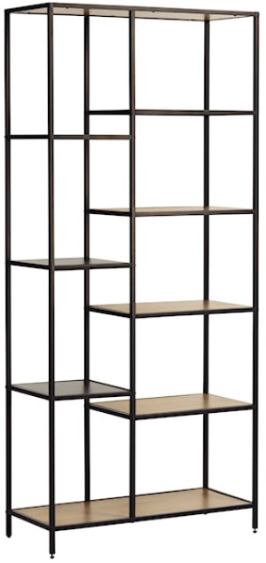 Regał otwarty Koneso 180 cm z dziewięcioma półkami dąb/czarny