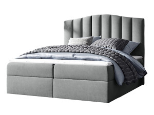 Łóżko kontynentalne Alcudia 200x200 z dwoma pojemnikami, materacem i topperem szare hydrofobowe HOMEBOOK