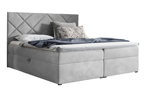 Łóżko kontynentalne Mubappa 140x200 z dwoma pojemnikami, materacem i topperem szare hydrofobowe HOMEBOOK