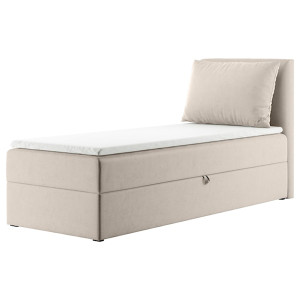 Łóżko kontynentalne 80x200 cm Fayence z pojemnikiem i topperem jednoosobowe beżowe lewostronne HOMEBOOK