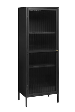 Witryna metalowa jednodrzwiowa Avensunly 160 cm z przeszkleniem czarna HOMEBOOK