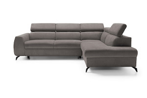 Narożnik rozkładany z funkcją spania Hazryn L-kształtny z regulowanymi zagłówkami i pojemnikiem ciemnoszary welur łatwoczyszczący prawostronny HOMEBOOK